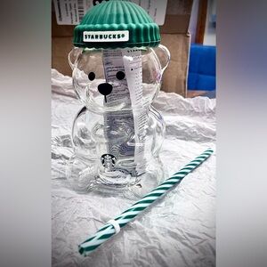 Starbucks Clear Bearista Cold Cup with Green-White Straw
